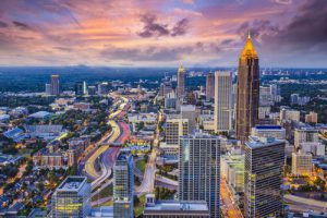 Atlanta, GA, from above as dusk settles.